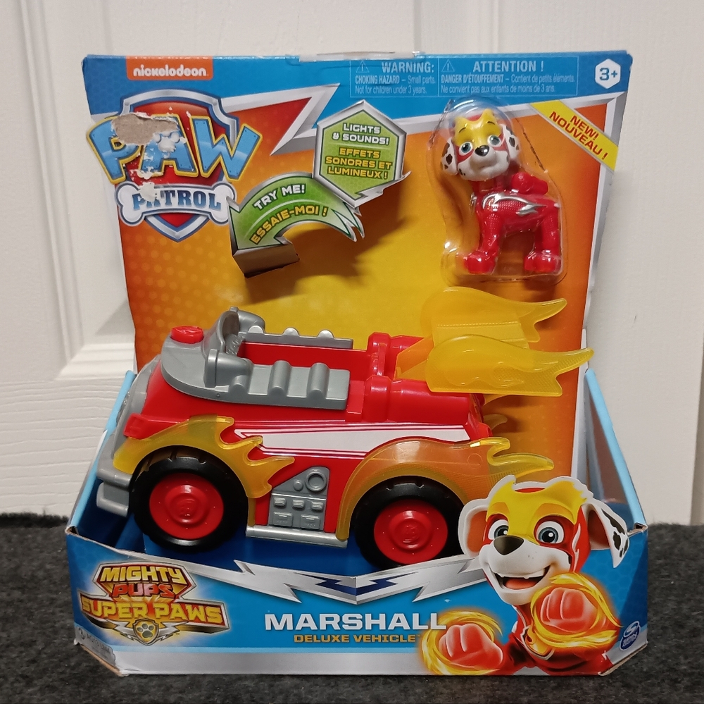 NWT Paw Patrol Mighty Pups Super Paws Deluxe Vehicle - Marshall